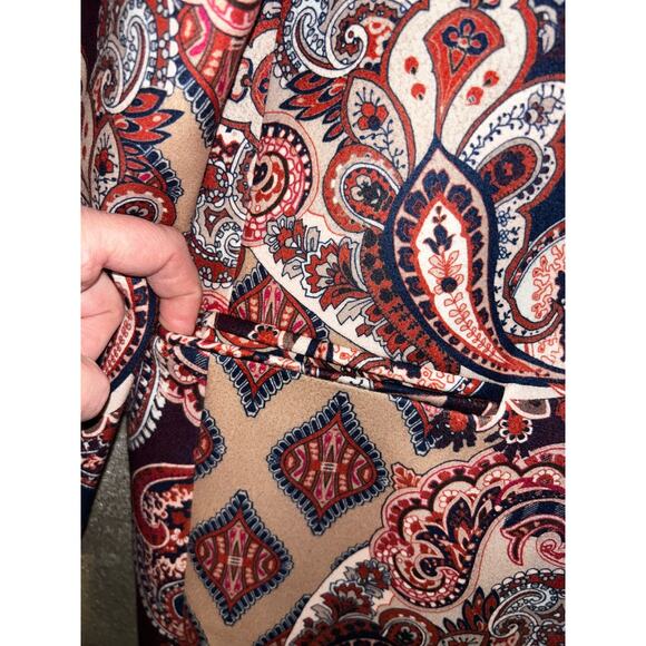 Chico’s Drama Patch Old Money Mob Wife Boho western Brown Blue Duster / Coat - Picture 6 of 13